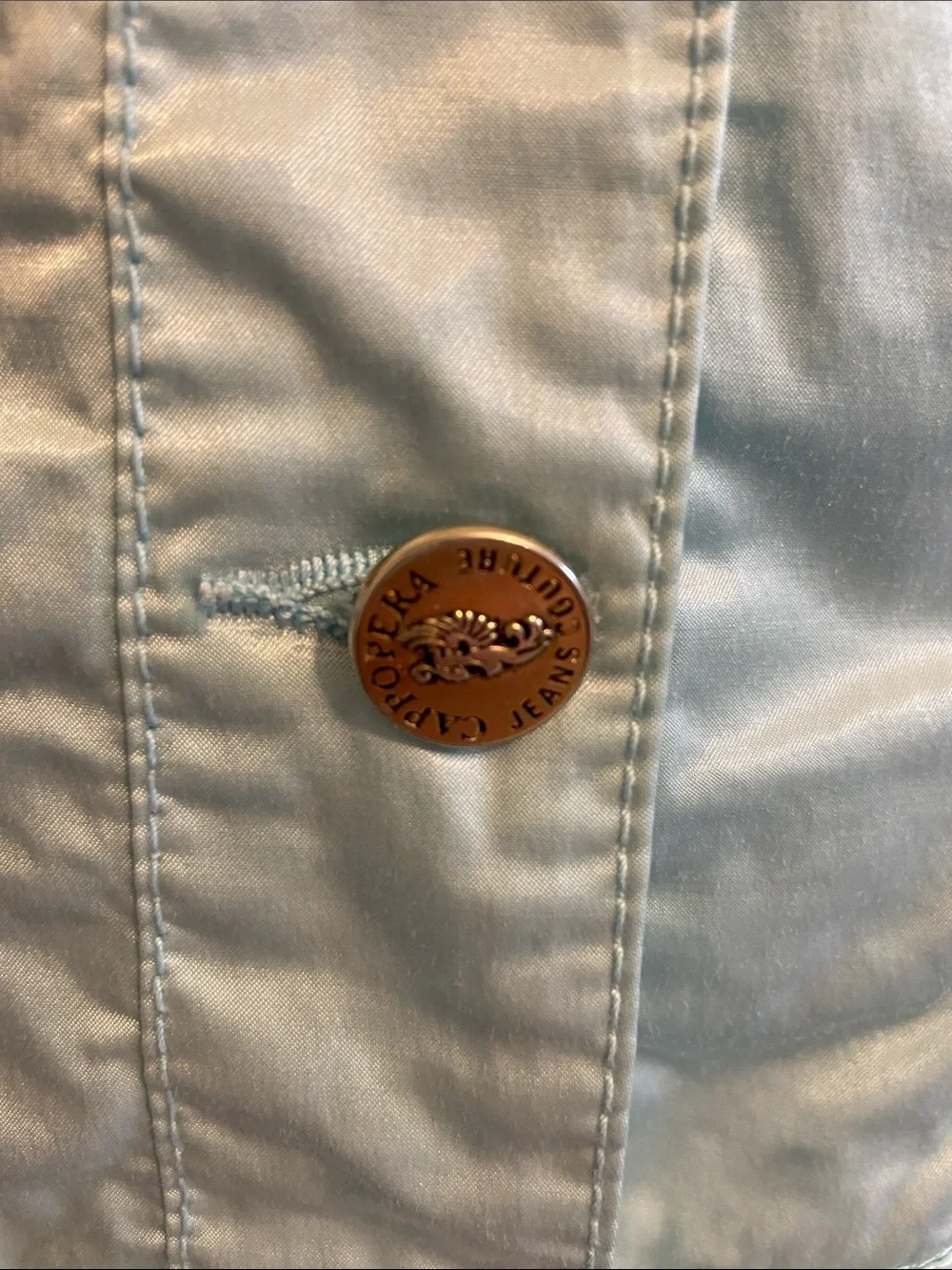 RARE Vintage Cappopera Light Blue Jean Jacket w Light Gold Metal Rivet Buttons. - Picture 6 of 16